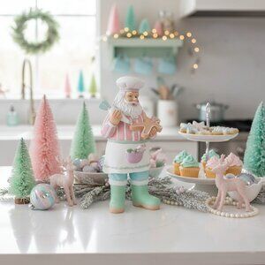 Santa Pastry Chef Decorating Gingerbread Cookie Christmas Figurine Holiday Decor